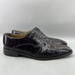 David Eden Bassett Crocodile Eel Oxford Men Size 11 Brown Square Toe Dress Shoes